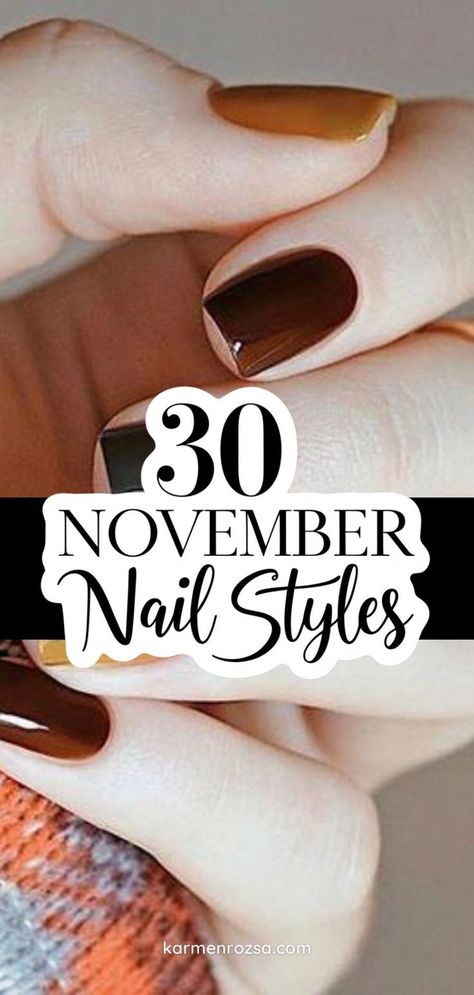 30 November Nail Styles - Short, square nails with fall colors and round edges. Looking for a fresh manicure idea? Embrace fall nails with elegant almond nails in rich autumn shades. For a classic and versatile look, opt for square nails in burgundy or taupe tones. Perfect for keeping your November nails on point! Easy Fall Nail Designs, Elegant Almond Nails, November Nail, Almond Nail Designs, Fresh Manicure, November Nails, Nude Nail Polish, 30 November, Green Nail Polish