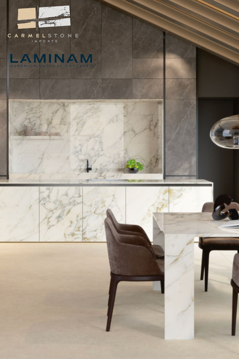 Take a look at some of the infinite design possibilities with Laminam slabs! Design your spaces from top to bottom with Laminam. Featured here: Arabescato Gold Polished from the I Naturali collection. Awe-struck by Arabescato Gold? Visit https://carmelimports.com/product/i-naturali-porcelain-slab-collection/ Kitchen Inspiration Design, Kitchen Designs, Kitchen Inspirations, Endless Possibilities, Living Room Designs, Kitchen Design, Royalty, Twist, Living Room