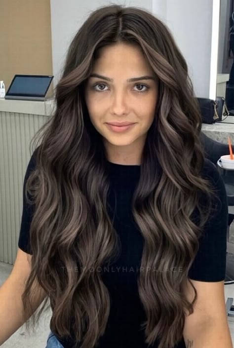 Cool Toned Lived In Brunette, Natural Balayage For Brown Hair, Ashy Brown Babylights On Dark Hair, Hair Color Ideas For Yellow Skin Tone, Rich Ash Brown Hair, Cool Beige Brunette, Dark Brown Hair With Dimension Cool Tone, Chocolate Brown Dimensional Hair, Ash Brunette Hair Dark