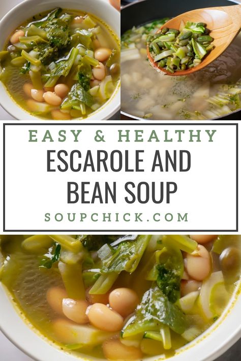 Escarole and Bean Soup Recipe Escarole And White Beans, Escarole And Bean Soup, Escarole And Beans, Escarole Soup, Adobo Seasoning, Italian Recipes Traditional, Bean Soup Recipes, Soup And Stew, Bean Salad