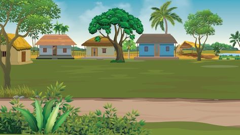 Premium Vector | Village natural poor house Cartoon vector Background Village Animation Background, Village Cartoon Background Hd, Farm Cartoon Background, Cartoon House Background, Cartoon Village Background, Village House Background, Cartoon Background Images, Animated House, Poor Village