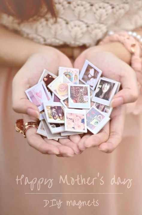 DIY photo magnets Polaroid Magnets, Diy Magnets, Mini Magnets, Diy Mothers Day Gifts, Cadeau Diy, Mother's Day Diy, Mors Dag, Mini Photo, Mothers Day Crafts