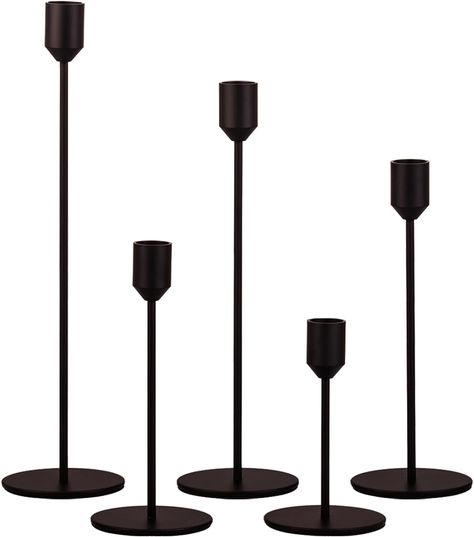 MENONEE Set of 5 Black Taper Candlestick Holders, Matte Black Metal Candle Stick Candle Holder, Mid-Century Skinny Candle Holders for Table Centerpiece, Mantel : Amazon.ca: Home Black Candlesticks Wedding, Black Candlestick Holders, Mid Century Candle Holders, Black Candlesticks, Candle Sticks Wedding, Taper Candle Holder, Sewing Furniture, Vintage Candle, Home Goods Decor