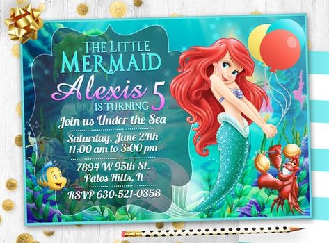 Ariel Party, Birthday Invitation Card, Mermaid Birthday Invitations, Birthday Chocolates, Little Mermaid Birthday, Barbie Birthday, Mermaid Birthday Party, Invitation Sizes, Mermaid Birthday