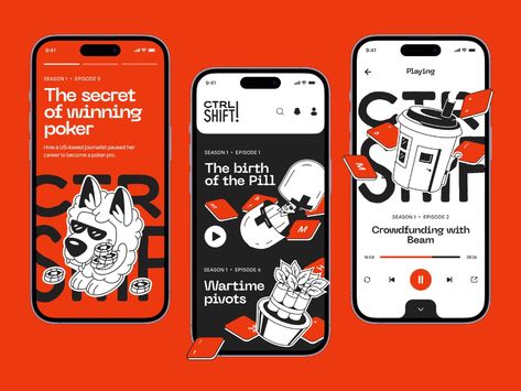 Illustration App Design, Retro App Design, Cool App Design, Podcast Website Design, Social Media App Design, Creative App Design, Uxui Design, Podcast Branding, Application Ui Design