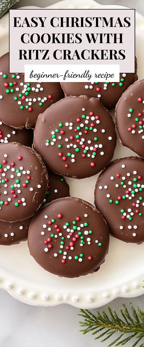 Image for Easy Christmas Cookies with Ritz Crackers Ritz Cracker Chocolate Covered, Rollo Ritz Crackers, Ritz Crackers Christmas Cookies, Ritz Cracker Christmas Treats, Ritz Cracker Christmas Cookies, Ritz Crackers Recipes, Ritz Cracker Recipes Snacks, Ritz Cracker Cookies, Ritz Cracker Dessert