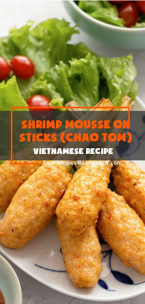 Chao Tom consists of flavorful shrimp mousse wrapped around lemongrass or sugarcane sticks. It is a tasty appetizer for daily meals as well as parties #Vietnamese #recipes Chao Tom Recipe, Shrimp Mousse Recipe, Shrimp Mousse, Vietnamese Shrimp, Flavorful Shrimp, Creative Breakfast, Recipes Shrimp, Viet Food, Recipes With Ground Beef