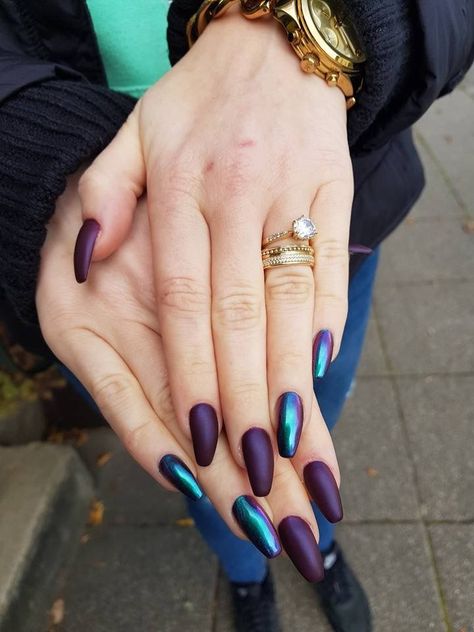 Trendy Nails Ideas Coffin, Nails Ideas Coffin, Trendy Nails Ideas, Dark Purple Nails, Her Nails, Metallic Nails, Trendy Nail Art, Beautiful Nail Art, Nail Polishes