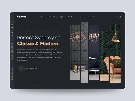 Lighting Interior Décor landing page by Webfy Designs Lighting Design Portfolio, Lighting Website Design, Interior Design Web Design, Interior Design Landing Page, Decor Website Design, Interior Website Design, Luxury Web Design, Interior Website, Landing Page Inspiration