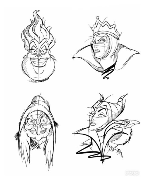 Disney References Drawing, Disney Villains Drawings, Disney Villain Tattoo, Disney Characters Drawings, Sketch Disney, Disney Prom, Disney Sleeve, Disney Character Drawings, Cartoon Character Tattoos