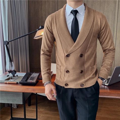 Striped Knitted Sweater, Spring Fashion Casual, Vintage Mens Fashion, Fashion Business Casual, Zippered Sweater, Black Men Fashion, Cardigan Fashion, Sweater Sale, Knitted Cardigan