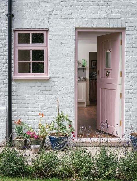 Inside an historic picture-perfect English cottage | Homes & Gardens Cottage Entrance, Home Dates, Pink Front Door, Cottage Bathroom Ideas, British Cottage, English Country Cottage, Cottage Door, Lifestyle Shoot, Stable Door