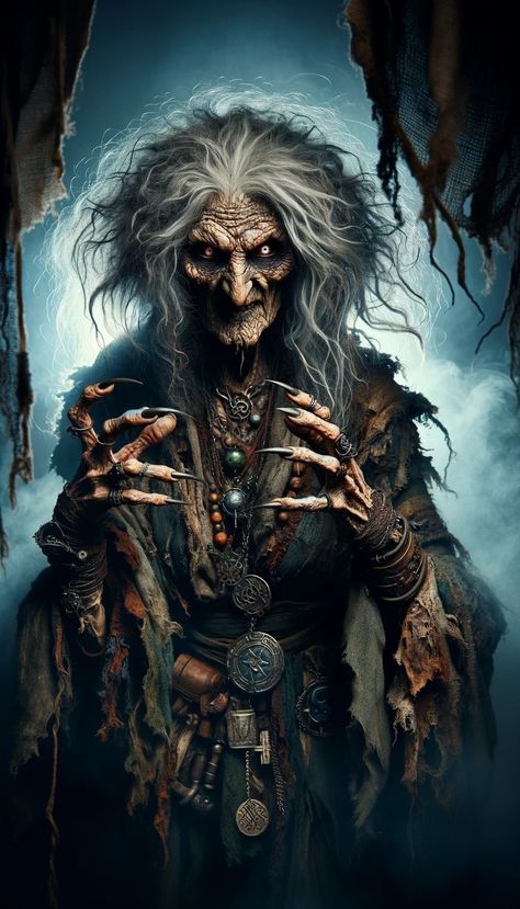 Night Hag Dnd, Evil Witch Art, Hag Witch, Creepy Clown Pictures, Female Warrior Tattoo, Baba Jaga, Witch Pictures, Dark Evil, Scary Witch