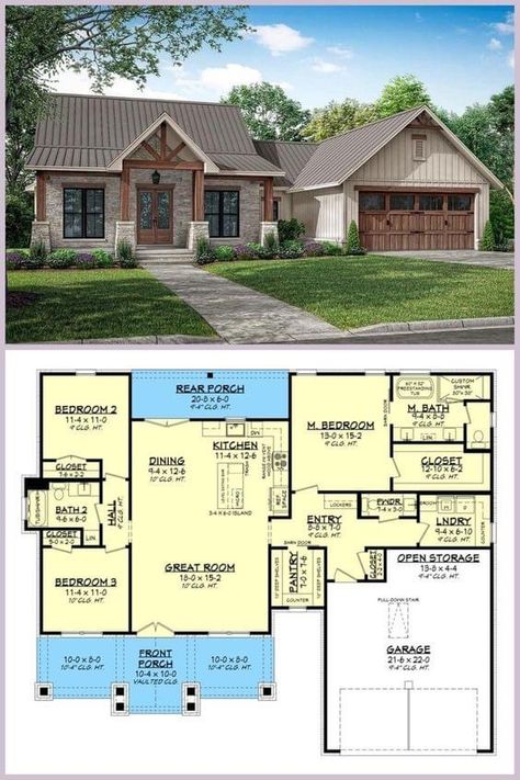 Country Craftsman House, Country Craftsman, Craftsman Style House, Craftsman House Plan, Cottage House, Craftsman House Plans, House Blueprints, Bedroom House Plans, Bedroom Layouts