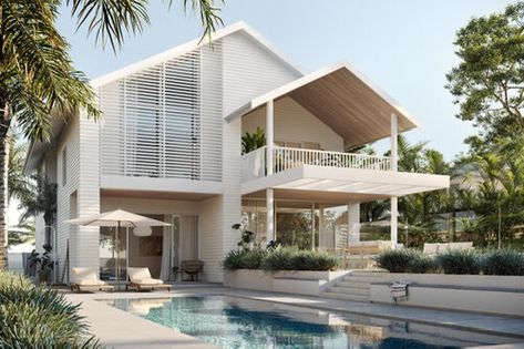 Australian Homes Exterior, Modern Coastal Design, Tropical Inspiration, Modern Country Living, Coastal Exterior, Potter House, Modern Coastal Home, Luxurious Homes, Tropical Interior