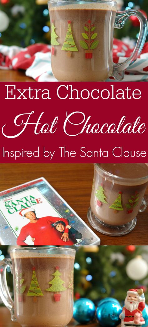 “Not too hot, extra chocolate, shaken, not stirred.” Who didn't think thehot chocolate in The Santa Clause sounds delicious? Now you can have this rich hot chocolate inspired by the movie. It's made using chocolate bars for a rich and delicious flavor you won't find in most hot chocolate. #HotChocolate #HotCocoa #TheSantaClause Santa Clause Hot Cocoa, Santa Claus Hot Chocolate, The Santa Clause Movie Hot Chocolate Recipe, The Santa Clause Movie Hot Chocolate, The Santa Claus Hot Chocolate, The Santa Clause Movie Party Ideas, The Santa Clause Hot Chocolate, Santa Clause Themed Dinner, Santa Claus Movie Night Food