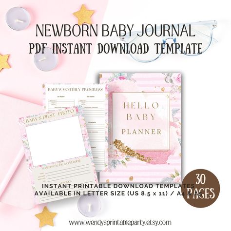 Hello Baby Girl Theme Newborn Planner Bundle, Daily Tracker Baby Feeding Chart Diaper Schedule, Sleep Log, Milestone chart, Instant Download Newborn Planner, Baby Hand And Foot Prints, Baby Shopping List, Milestone Chart, Baby Progress, Sleep Log, Daily Tracker, Baby Feeding Chart