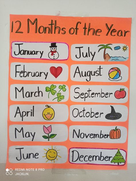 Months of the year chart idea for kindergarten classroom Month Chart For Preschool, Months Of The Year Board Ideas, Months Of The Year Charts For Classroom, Months Of The Year Anchor Chart, Month Chart Preschool, Months Of The Year Crafts Preschool, Months Of The Year Drawings, Months Name Chart For Kids, Months Of The Year Chart Ideas