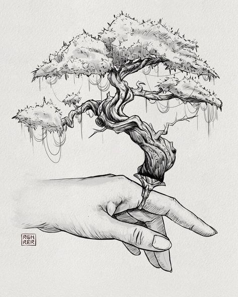 ink surreal drawing Fantasy Tree Drawing, Bonsai Tree Painting, Bonsai Tree Tattoos, Fantasy Tree, Tree Sketches, Nature Drawing, Sketch Inspiration, Tree Drawing, Tree Tattoo