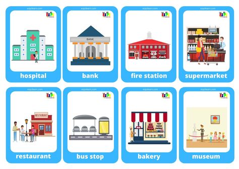 Places in the City Game Cards / Mini Flashcards - Ezpzlearn.com Community Places Flashcards, Community Places Preschool Activities, Community Places, Game Place, City Theme, City Games, Picture Places, Community Helpers, Christmas Words