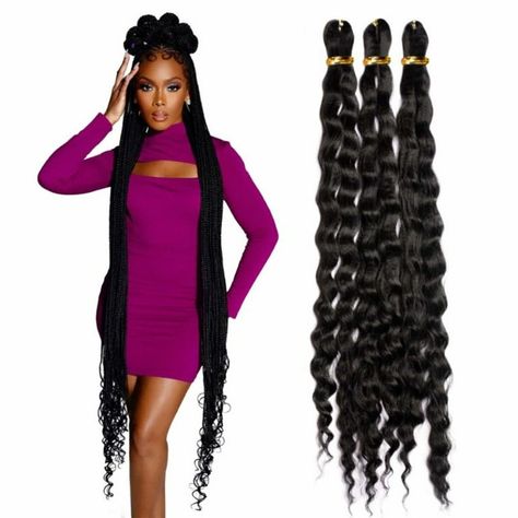 Darling Pre-Stretched Bohemian Wave Braid Hair 3X Pack, 52 Inch, #1B, Adult, Women - Walmart.com Styling Extensions, Bohemian Braid, Bohemian Braided Hair, Braid Hair Extensions, Straightened Hair, Messy Curly Hair, Individual Braids, Chignon Hair, Kanekalon Hairstyles