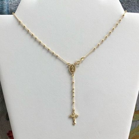 Christ Necklace, Gold Rosary Necklace, Catbird Jewelry, Cross Necklace Simple, Beaded Rosary, Gold Jewelry Simple Necklace, Silver Bracelets For Women, Filigree Necklaces, Catholic Jewelry