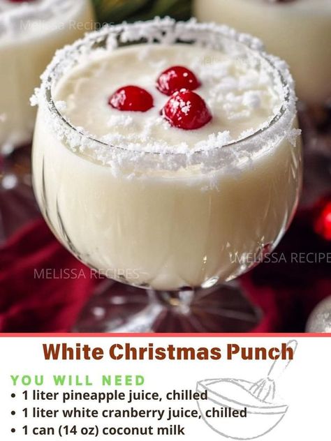 White Christmas Punch, Chocolate Punch, Christmas Beverages, Christmas Drinks Recipes, White Cranberry Juice, Alcoholic Desserts, Alcholic Drinks, Christmas Punch Recipes, Food Christmas