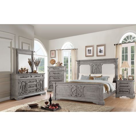 Acme Furniture 27090Q Artesia Queen Bed in Salvaged Natural Wood w/ Tan Fabric Gray Bedroom Furniture Ideas, Gray Bedroom Furniture, Oversized Headboard, Bedroom Furniture Ideas, Wood Bedroom Sets, Eastern King Bed, Traditional Bed, King Bedroom Sets, Standard Bed