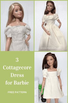 Barbie Peasant Dress Pattern, Simple Barbie Dress Pattern, Barbie Clothes Inspiration, Barbie Dress Sewing Pattern, Barbie Doll Dress Patterns Free Sewing, Barbie Clothes Free Patterns, Barbie Free Patterns Sewing, Sewing For Barbie Dolls, Barbie Doll Sewing Patterns Free