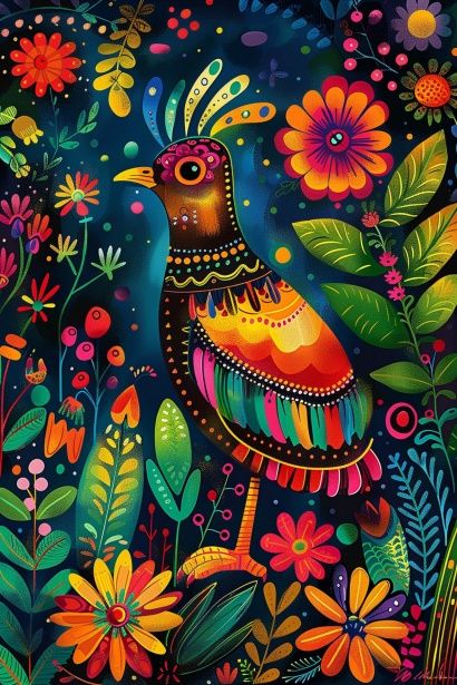 Free image of "Mexico Bird Poster" by Circe Denyer Mexico Illustration Graphics, Mexico Art Culture, Mexican Illustration Art, Latino Christmas, Mexican Illustration, Mexico Illustration, Mexican Art Painting, Mexican Folk Art Painting, Black And White Coloring Pages