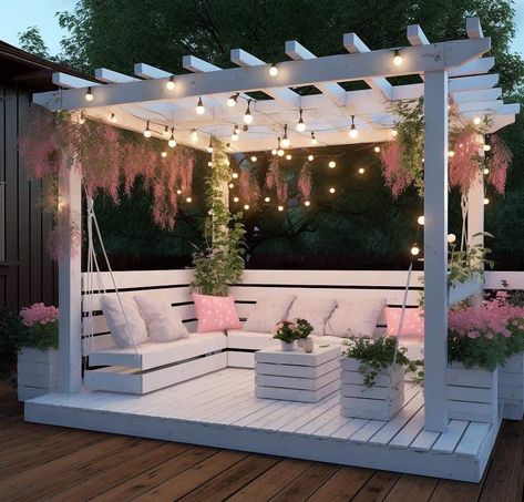 Pergola Patio Ideas Diy, Patio Garden Design, Pallet Creations, Patio Makeover, Outdoor Decor Backyard, Pergola Patio, Wood Pallet Projects, Backyard Makeover, Backyard Patio Designs