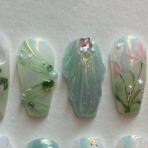 press on nails • nail design art on Instagram: "custom set ; lotus fiesta" Lotus Nail Art, Lotus Nails, Water Nymph, Lotus Design, Nails Nail, Nail Design, Press On Nails, Gel Nails, Lotus