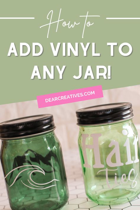 Cricut Crafts - Do you want to add vinyl to jars? See these Cricut Jar Ideas and Cricut Jar Vinyl Label Ideas. Instructions for how to apply vinyl to jars. Make cute jars to hold your bathroom stuff or hair accessories or other little things... DearCreatives.com Cricut Ideas For Beginners, Cute Jars, Jars Ideas, Crafts Cricut, Label Ideas, Bathroom Stuff, Braids Ideas, Jar Ideas, Baby Food Jars