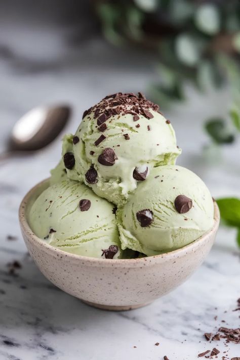 A photo of a  Mint Chocolate Protein Ice Cream a Protein Ice Cream recipes Truvani Protein Powder, Protein Powder Ice Cream, Chocolate Protein Ice Cream, Chocolate Chip Mint, Protein Ice Cream Recipe, Protein Ice Cream Recipes, Healthy Ice Cream Recipes, Mint Ice Cream, Protein Ice Cream