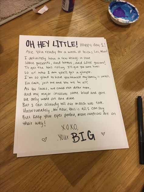 Big Lil Cheer Gifts, Big And Lil Gift Ideas, Big/ Little Gifts, Big Little Cards, Big Little Instagram Captions, Big Little Diy Gifts, Big Little Banner Ideas, Big Little Letters Note, Big Little Sorority Gifts