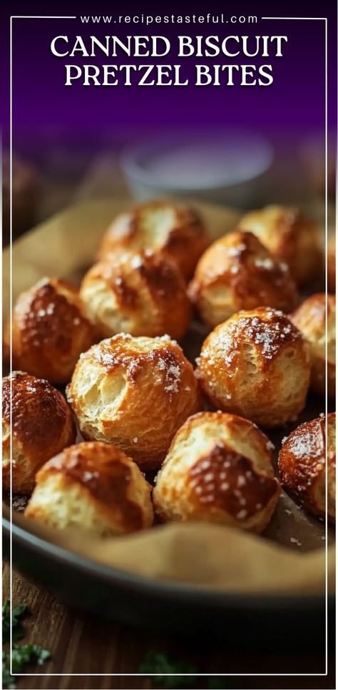 These easy and delicious Canned Biscuit Pretzel Bites are perfect for any occasion! With soft, chewy dough coated in a baking soda solution for that authentic pretzel flavor and topped with butter and coarse salt, these bite-sized treats are a hit at any gathering. Customize with savory toppings like everything bagel seasoning or sweeten them up with cinnamon sugar. #PretzelBites #SnackIdeas #EasyAppetizers #CrescentRollRecipes #PartyTreats #HomemadePretzels #SimpleSnacks #QuickBites Easy Pretzel Bites From Biscuits, Pretzels Bites Recipe, Appetizers Made With Biscuits, Pretzels Using Biscuit Dough, Pretzel Bites From Canned Biscuits, Homemade Pretzel Bites With Biscuits, Canned Biscuit Pretzel Bites, Pretzel Bites With Biscuits, Diy Pretzel Bites