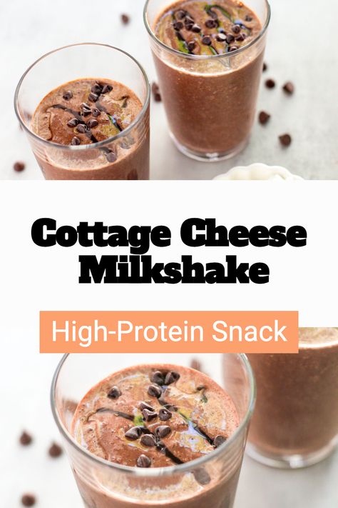 Try this healthy chocolate milkshake - made with cottage cheese! It is a high-protein snack and smoothie recipe. Cottage Cheese Smoothie Recipes, Protein Milkshake Recipe, Chocolate Cottage Cheese, Healthy Chocolate Milkshake, Cottage Cheese Dessert Recipes, Cottage Cheese Smoothie, Chocolate Protein Smoothie, Healthy Milkshake, Cottage Cheese Desserts