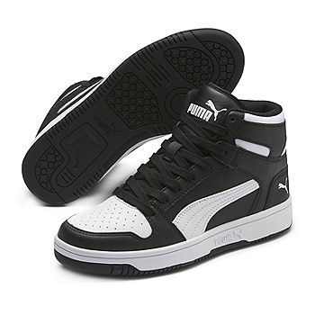 Puma Rebound Big Boys Basketball Shoes, Color: Black - JCPenney Puma Shoes Mens, Best Sandals For Men, Guy Clothes, Boys Basketball Shoes, Top Basketball Shoes, Basket Noir, Boys Basketball, 3 Shoes, Puma White