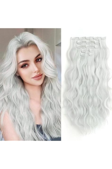 White Hair Extensions StrRid Clip in Hair Extension Wavy 18&#34; Synthetic Thick Clips on Hair Piece for Women 5PCS Black Curly Straight 22&#34;Long Cheap Brown Blonde Red Natural Full Head 5 Oz White Hair Extensions, Long Hair Natural, Natural Pretty, Increase Hair Volume, Clip In Hair Extension, Extensions Clip In, Wavy Hair Extensions, Colored Hair Extensions, Long Hair Wigs