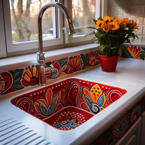 25 Stunning Bohemian Kitchen Sink Inspirations You'll Love - Home Made Graceful Tiled Kitchen Sink, Kitchen Counter Art, Mexican Inspired Kitchen, Modern Bohemian Kitchen, Kitchen Sink Inspiration, Mexican Style Bathroom, Kitchen Tile Ideas, Mexican Style Kitchens, Mexican Sink