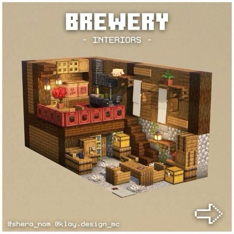 Minecraft Brew Room Ideas, Minecraft Hours Ideas, Furnace Area Ideas Minecraft, Minecraft Interiors Ideas, Minecraft Dye Shop Ideas, Minecart Station Minecraft, Minecraft Interior Layout, Minecraft Man Cave, Minecraft Chemistry Lab