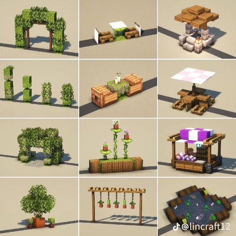 Things To Building In Minecraft, Cool Mc Build Ideas, Cute Farm Design Minecraft, Geode Minecraft Builds, Mining Minecraft Builds, Minecraft Storefront Ideas, Minecraft Trails Ideas, Minecraft Goblincore Ideas, Exterior Decor Minecraft