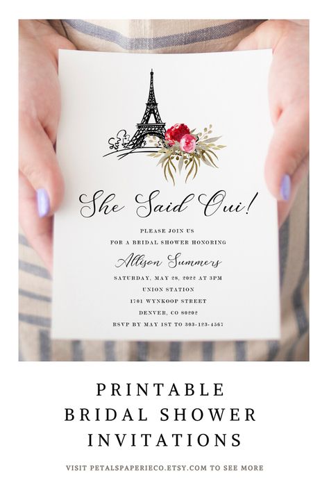 Paris Tea Party Theme Bridal Shower Ideas, French Party Invitations, Paris Theme Engagement Party, French Themed Engagement Party, French Tea Party Bridal Shower Ideas, Bridal Shower French Theme, French Bridal Shower Ideas, Parisian Invitations, Bridal Shower Paris Theme