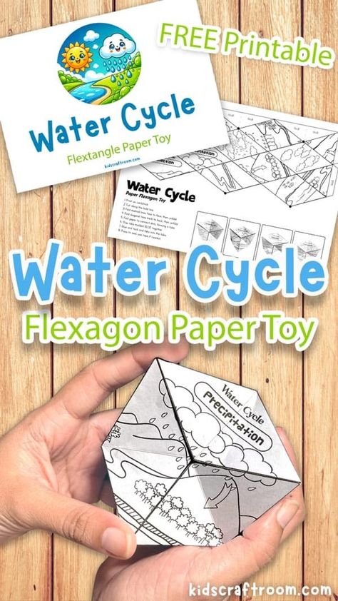 Water Cycle Flexagon Paper Toy Flextangle Template, Water Cycle For Kids, Water Cycle Project, Printable Paper Toys Templates, Water Cycle Activities, Stem Activity For Kids, Paper Toy Printable, Fun Stem Activities, The Water Cycle