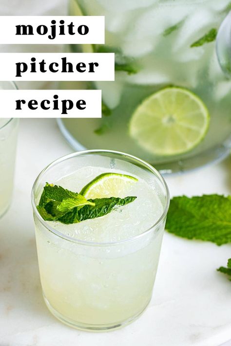 This easy Mojito pitcher recipe makes a great batch cocktail for your summer get-togethers! Lime juice, mint, club soda, and rum create a deliciously light & crisp refresher that's perfect for sunny days. Easy to make non-alcoholic for any mocktail drinkers in your group! Batch Mojito, Mojitos By The Pitcher, How To Make Mojitos, Mojito Aesthetic, Easy Mojito, Mojito Recipe Pitcher, Mojito Pitcher, Easy Mojito Recipe, Recipes Cheese