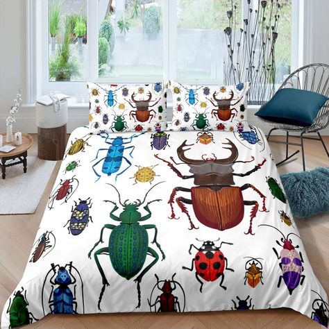 Kids Bug Duvet Cover Flying Insects Pattern Bedding Set for Boys Girls Colorful Beetle Decor Comforter Cover Nature Animal Bedspread Cover 2Pcs Zipper Single Size Bug Room Decor, Bug Themed Bedroom, Insect Bedroom, Bug Themed Room, Insect Nursery Theme, Kids Duvet Cover Boys, Boys Duvet Cover, Animal Print Bedding, Colorful Duvet Covers