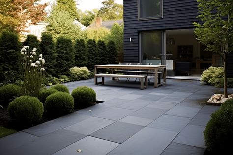 23 Bluestone Patio ideas: Landscape Design Photos Modern Bluestone Patio, Dark Pavers Patio, Thermal Bluestone Patio, Pennsylvania Bluestone Patio, Concrete Slab Patio Ideas, Slate Patio Ideas, Bluestone Patio Ideas, Modern Backyard Patio, Concrete Slab Patio