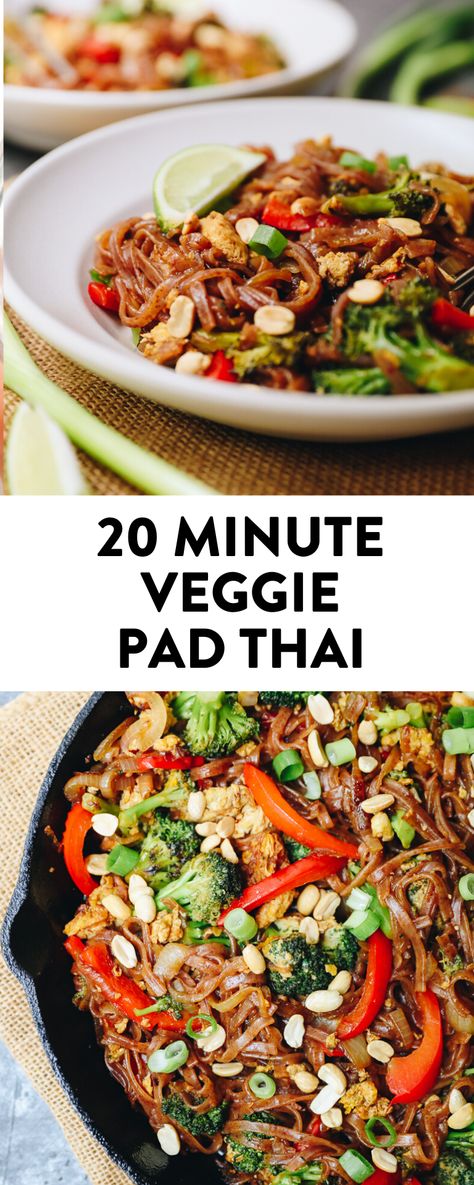 Veggie Pad Thai Recipe, Pad Thai Recipe Vegetarian, Thai Dinner Recipes, Veggie Pad Thai, Vegetable Pad Thai, Vegetarian Pad Thai, Thai Dinner, Vegetarian Thai Recipes, Vegetarian Thai