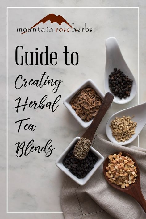 Guide to Tea Blending - Herbal Drinks Tea Blending, Tea Blends Recipes, Herbal Tea Garden, Herbal Tea Benefits, Best Herbal Tea, Mountain Rose Herbs, Homemade Tea, Herbal Teas Recipes, Herbal Recipes