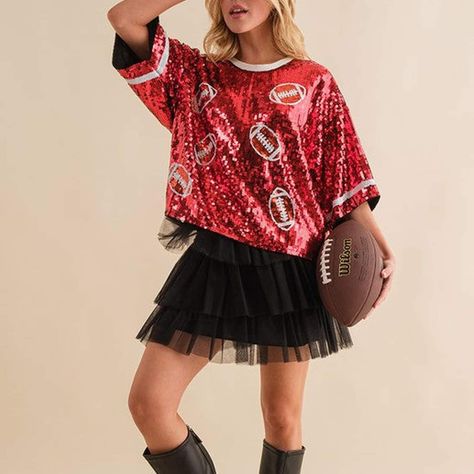 🏈✨Women’s 🏈 Sequin Top✨🏈 Black, Red, Pink Size:S,M,L,XL 28.50/pc #sequinshirt #sequinfootball #sequingameday #gameday #footballseason #gamedayfit #football #affordablefashion #preorder Glitter Top, Sequin Shirt, Women Wholesale, Sequin Top, African Dress, Affordable Fashion, T Shirt Top, Half Sleeves, Black Tshirt